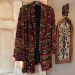 Mirasol Burgundy and Gold Knit Cardigan Size XL